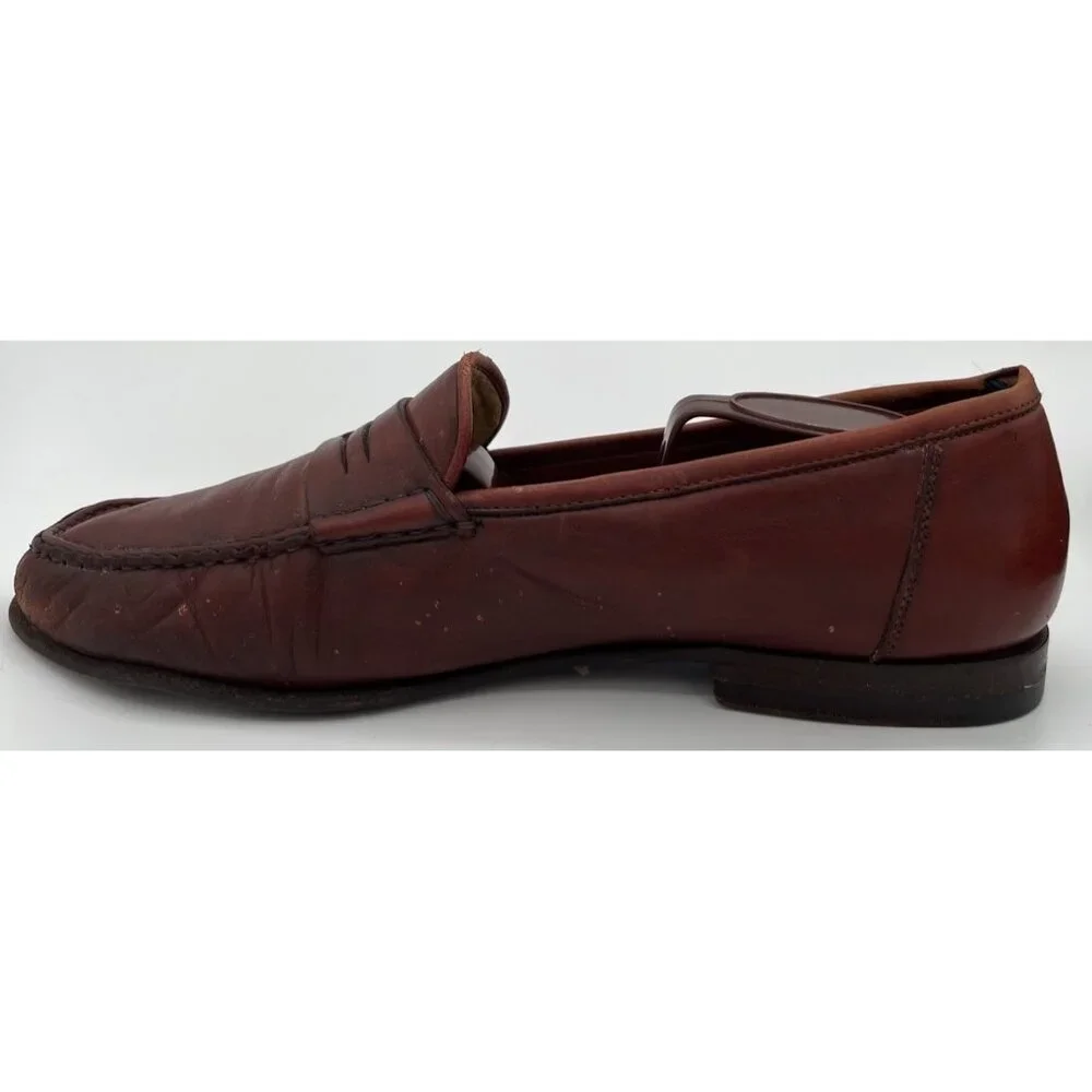 Santoni Brown Leather Penny Loafers Men’s Size 9D Dress Shoes Made In Italy - Picture 3 of 11